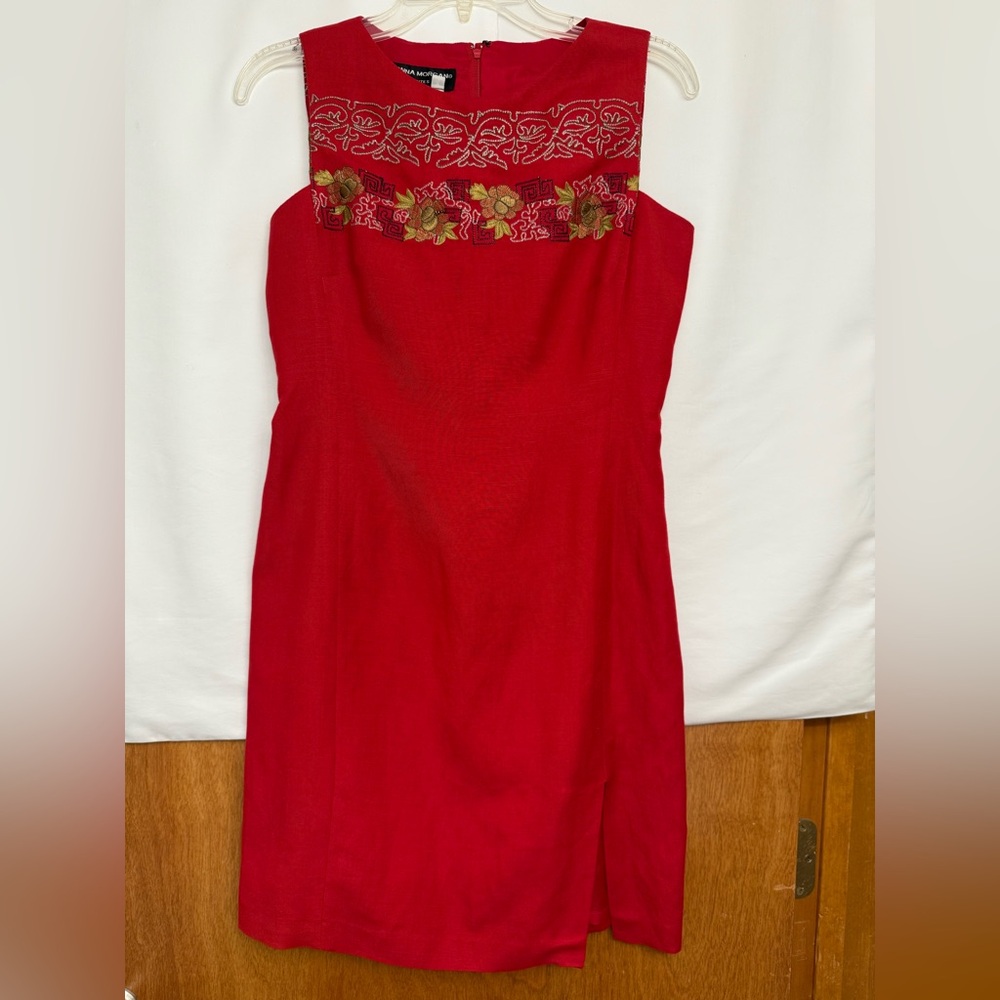 Donna Morgan Womens 4 Petite Maroon Sleeveless Sheath Cocktail Dress